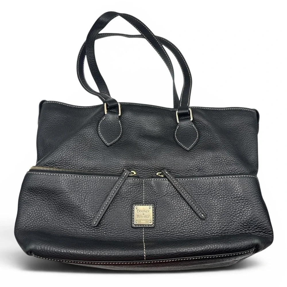 Dooney & Bourke Shoulder Bag Womens Large Black Pebbled Leather Zip Pocket